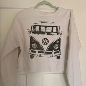 White Cropped Sweatshirt with VW Bus Graphic